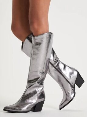 Seychelles Begging You Metallic Pewter Silver Tall Leather Cowboy Western Boots